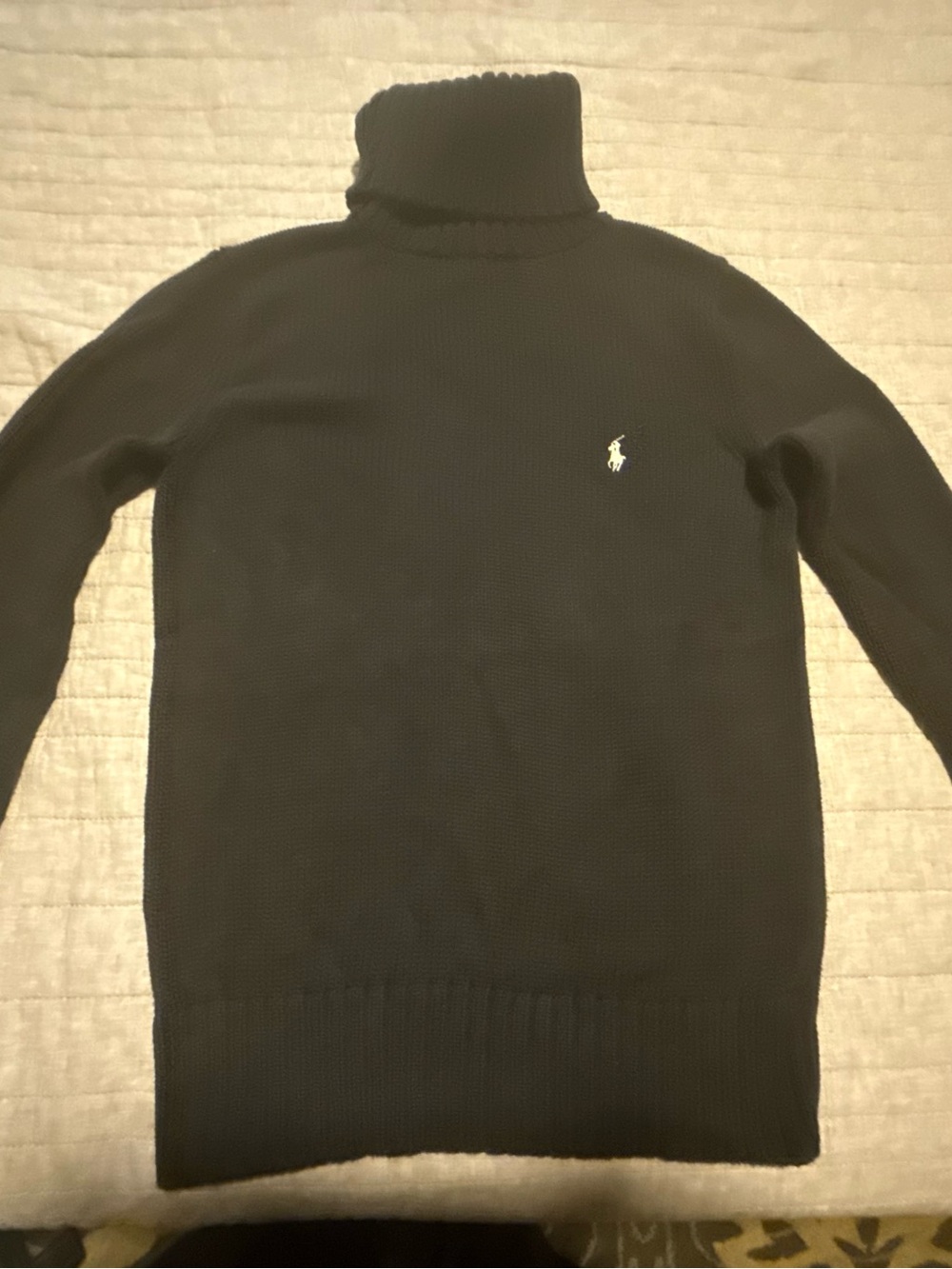 Polo by Ralph Lauren Black Turtleneck Sweater with White Polo Pony, Size S